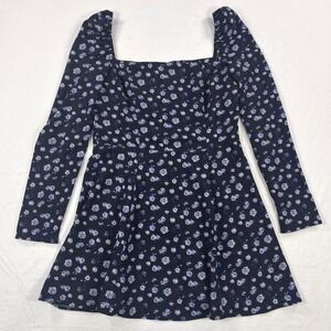 Most of All Blue Floral Square Neck Long Sleeve Fit & Flare Mini Dress Size 10